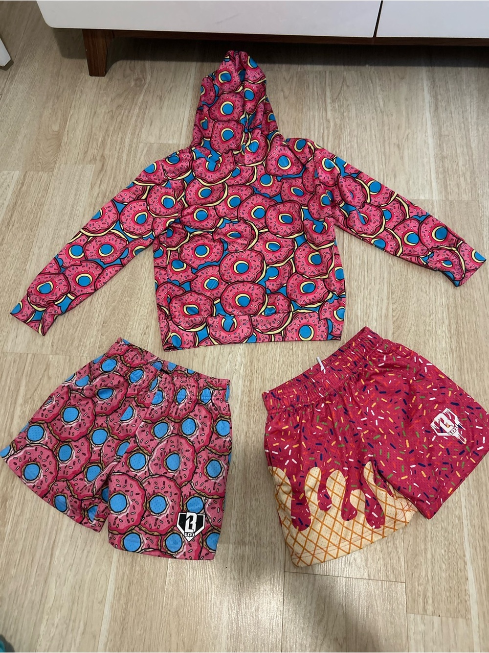 Baseball Lifestyle 101- Pink Donut-Print and Ice Cream Elastic Waist Shorts